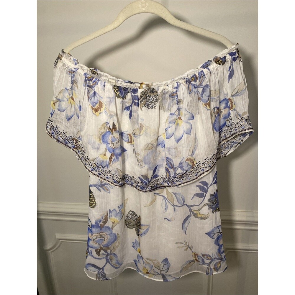 White House Black Market Off The Shoulder Boho Festival Floral Top Sz S